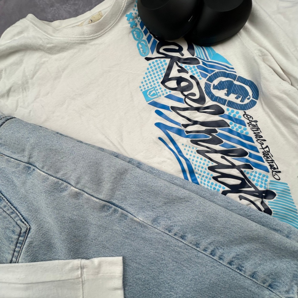 Vintage Ecko Unltd Graphic T-Shirt Mens Large White Blue Y2K Skater Streetwear - Picture 6 of 6